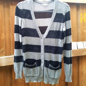 Gap Vintaged Striped V Neck Cardigan Navy Gray S